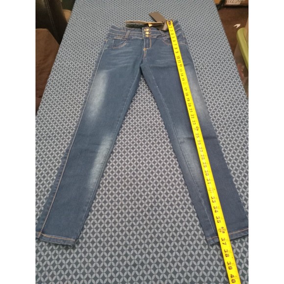 WAIST 28 INCHES SKINNY JEANS STRETCH DENIM PUSH UP BLUE 5-1 MK1410 SZ5 - Picture 8 of 10